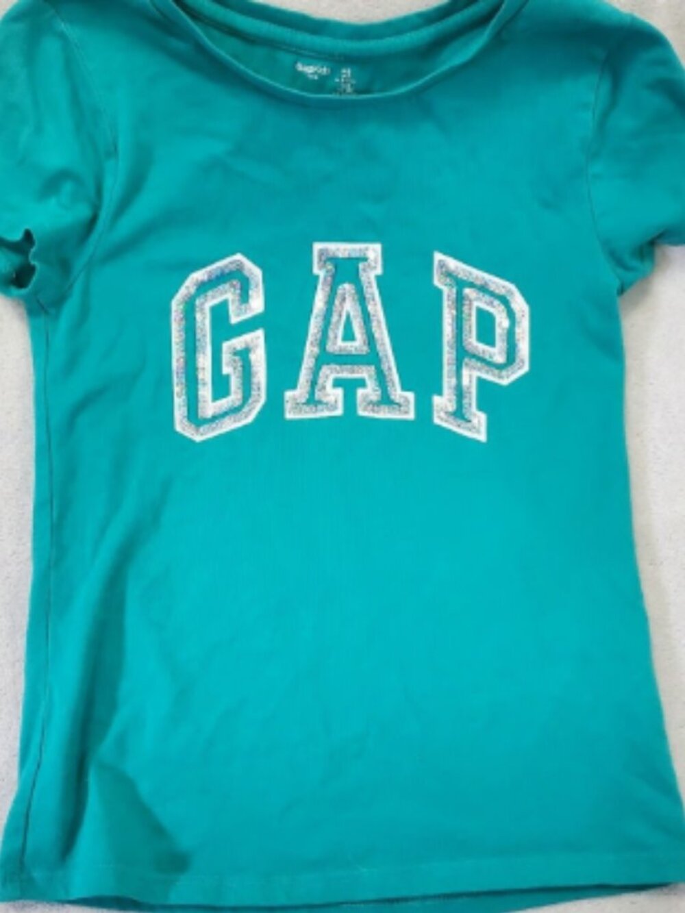 Gap Kids Sequin Tshirt Size Small Teal with Silver Sequins, EUC